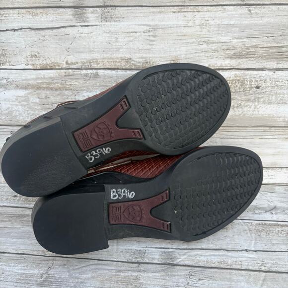 Ariat Shoes Sz 6 Mules Slingback Brown Woven Leather Western Chunky Cowgirl Boho - Picture 11 of 14